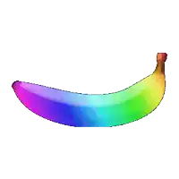 a rainbow colored banana with a brown stem on a white background