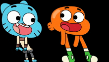 gumball and darwin from the amazing world of gumball are standing next to each other on a black background