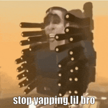 a cartoon of a man with a bunch of bullets in his face and the words stop vaping lil bro