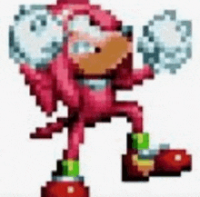 a pixel art of knuckles the echidna from sonic the hedgehog holding a pair of disco balls .