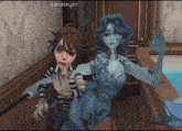 a man and a woman are standing next to each other in a video game ..