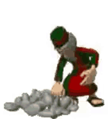 a cartoon of a man throwing a rock .