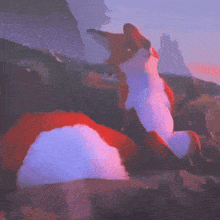 a painting of a fox with a purple sky behind it