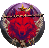 a picture of a red wolf with the words happy 3 year anniversary below it