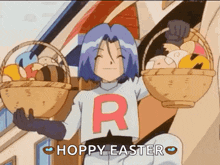 a cartoon character wearing a shirt with the letter r on it