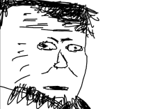 a black and white drawing of a man with a beard and hair