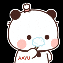 a cartoon of a panda brushing its teeth with the name aayu on its chest
