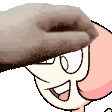 a close up of a cartoon character 's face with a hand covering it .