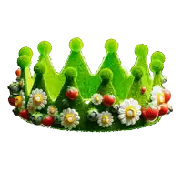 a green crown with strawberries daisies and blueberries