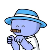 a cartoon of a man wearing a blue hat and smoking a cigar