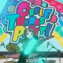 a poster for circle twins party with a girl in front of it