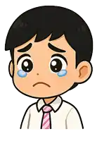 a cartoon boy is crying with tears coming out of his eyes .