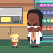 a pixel art of a man and a boy