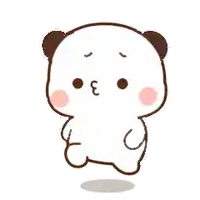 a cartoon panda bear is standing on a white background and making a face .