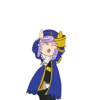 a cartoon drawing of a girl wearing a blue hat with a yellow cross on it