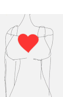 a drawing of a woman 's chest with a red heart in it
