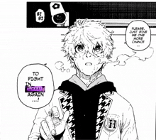 a black and white drawing of a boy with the words to fight in locked again on the bottom