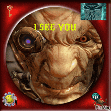 a picture of a face with the words i see you above it