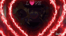 a heart with the word love on it is surrounded by red lightning