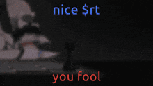 a blurred image with the words nice $ rt you fool on it