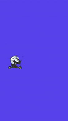 a blue background with the word ketje and a cartoon character on a scooter