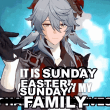 a picture of a girl with the words " it is sunday easter sunday my family "