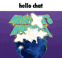 a picture of a globe with the words magistar 's wonderland written on it