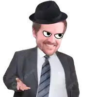 a man in a suit and tie has a cartoon face on his face