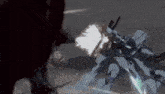a cartoon of a robot fighting another robot in a battle .