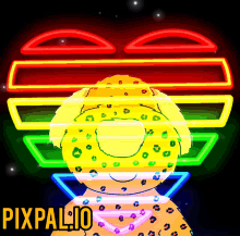 a cartoon of a cheetah with a rainbow background and the name pixpalio