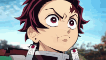 a close up of a cartoon character 's face with a red eye