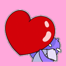 a cartoon character is holding a red heart
