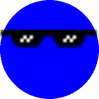 a blue circle with a pair of black glasses on it