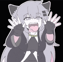a cartoon of a girl with a cat ear sticking her tongue out