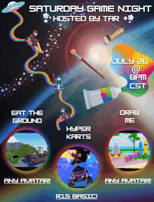 saturday game night hosted by tar july 26 @ 8pm cst