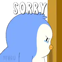 a cartoon of a penguin saying sorry