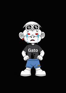 a cartoon character wearing a black shirt that says gato