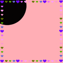 a pink background with a green circle in the middle and hearts around it