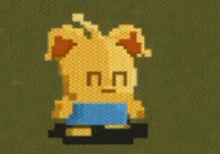 a pixel art drawing of a rabbit with a gun on a green background
