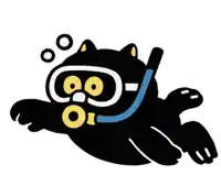 a black cat is wearing goggles and a snorkel while swimming .