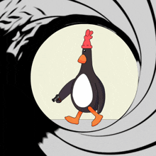 a penguin with a red hat and a gun