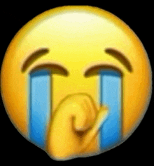 a smiley face with tears coming out of its eyes and covering its mouth .