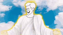 a cartoon drawing of jesus with glasses and a halo on his head