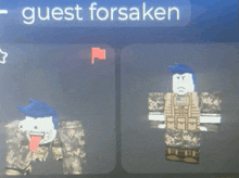 a picture of a soldier with a tongue sticking out and the words guest forsaken above him
