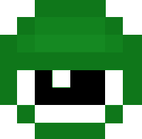 a pixel art drawing of a green mushroom with a black eye and mouth .