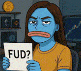 a cartoon character is holding a sign that says fud