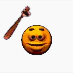 a smiley face is holding a wooden bat next to it .