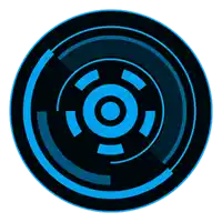 a black circle with a blue circle in the middle
