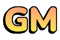 the word gm is written in yellow and orange