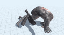 a computer generated image of a man and a monster wrestling